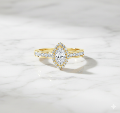 Marquise Cut Diamond Halo Channel Set Engagement Ring