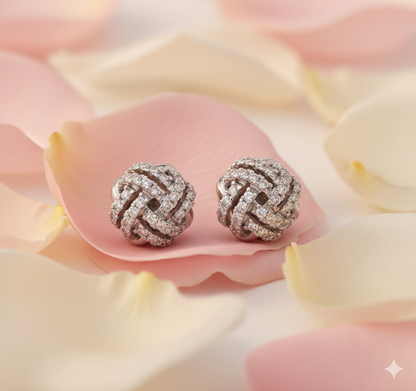 Woven Love Knot Pavé Diamond Stud Earrings