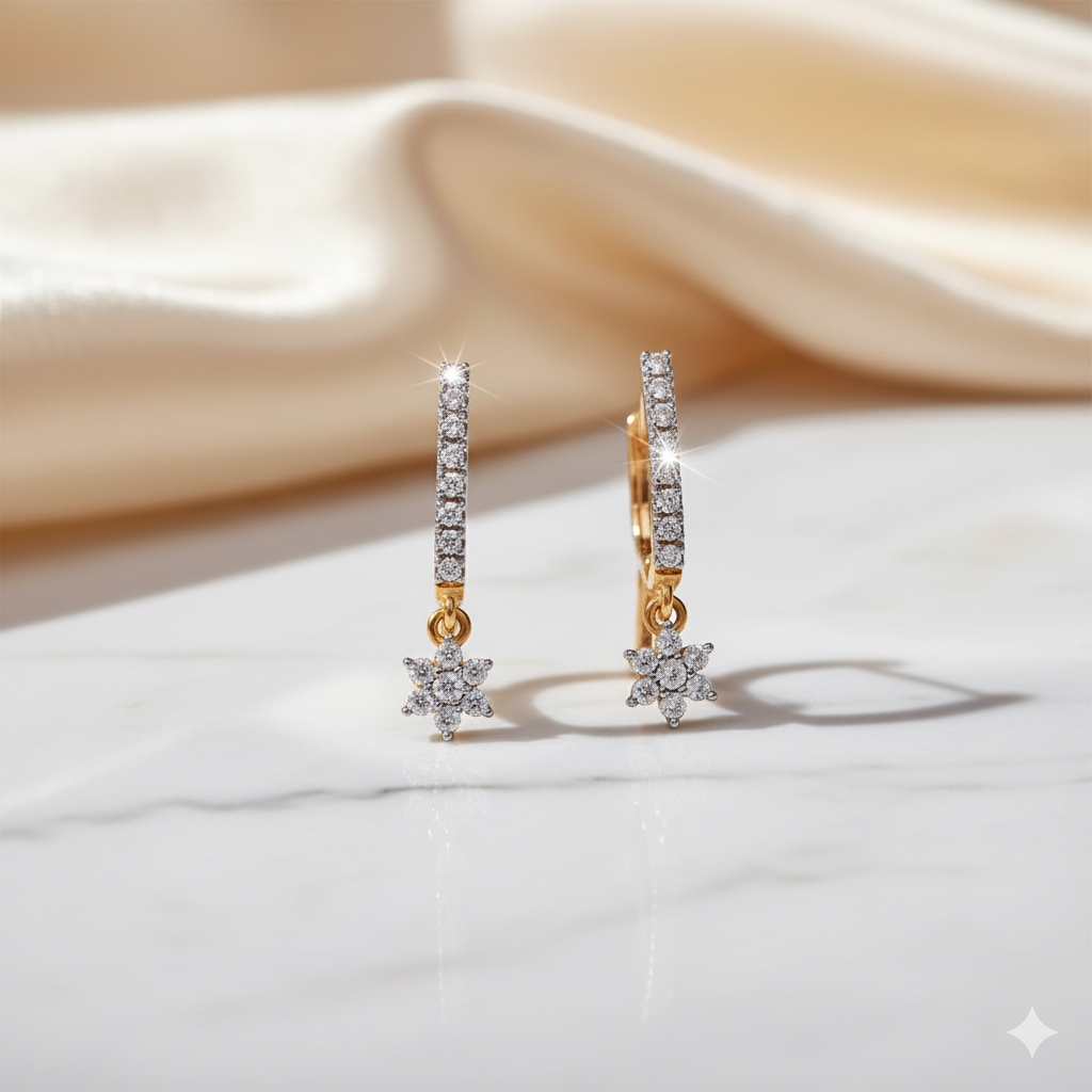 Floral Diamond Drop Huggie Earrings