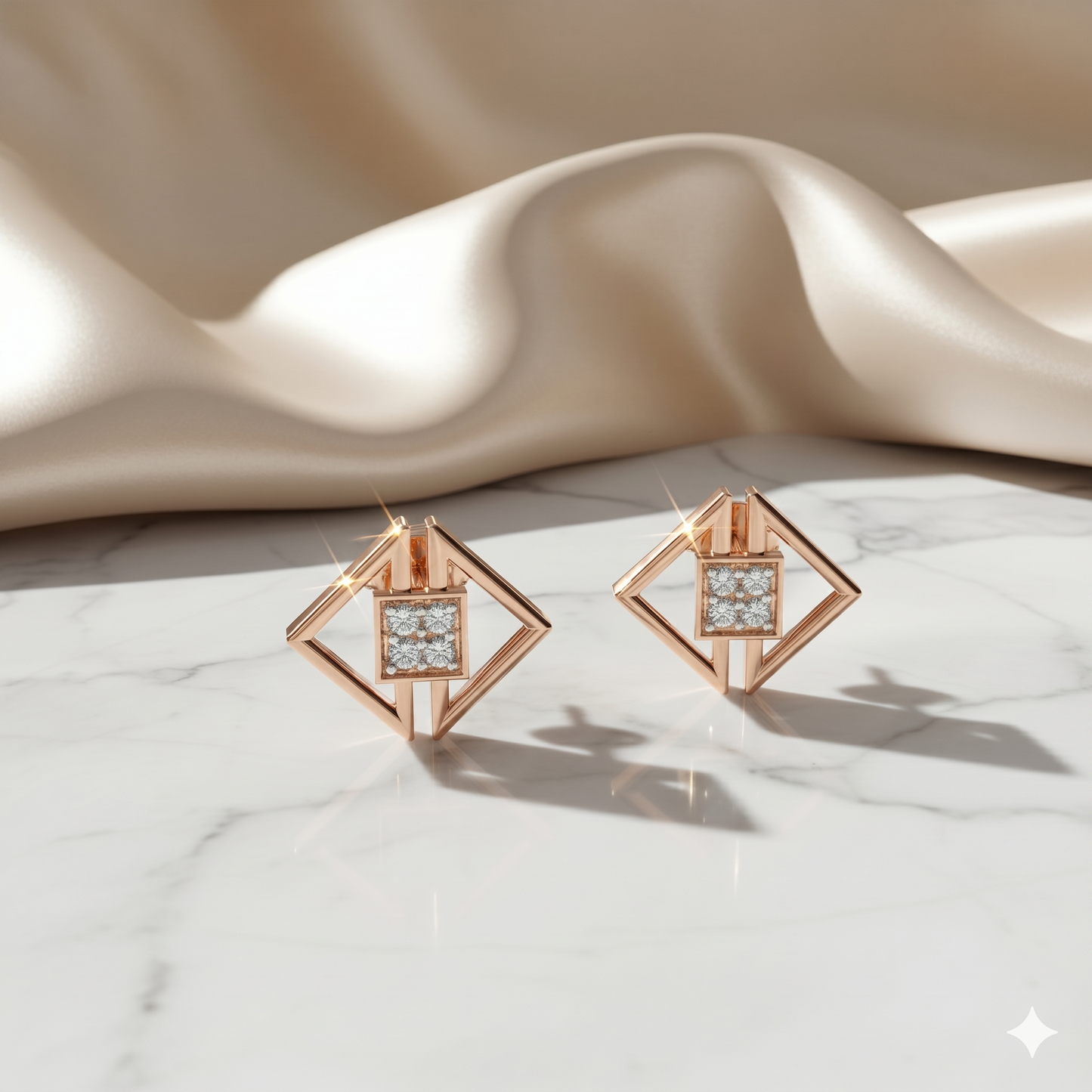 Geometric Square Rhombus Diamond Stud Earrings