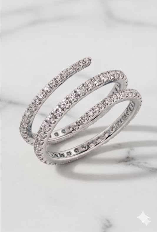 Multi-Row Spiral Wrap Pavé Diamond Statement Ring
