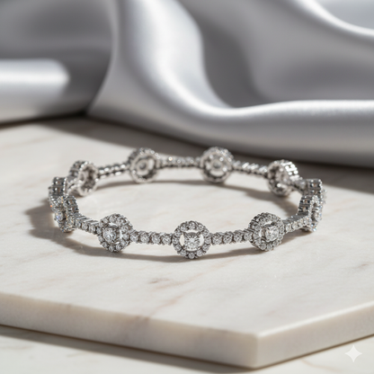 Floating Illusion Cluster Halo Alternating Linear Diamond Bangle Bracelet