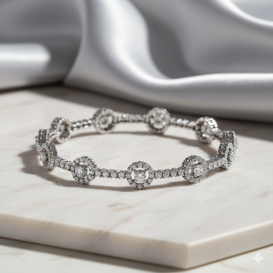 Floating Illusion Cluster Halo Alternating Linear Diamond Bangle Bracelet