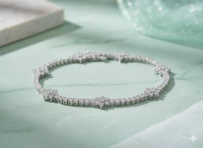Starburst Floral Cluster Station Diamond Tennis Bracelet