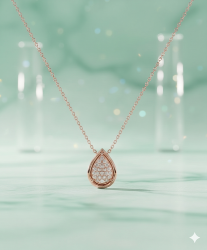 Teardrop Pavé Diamond Halo Station Pendant Necklace
