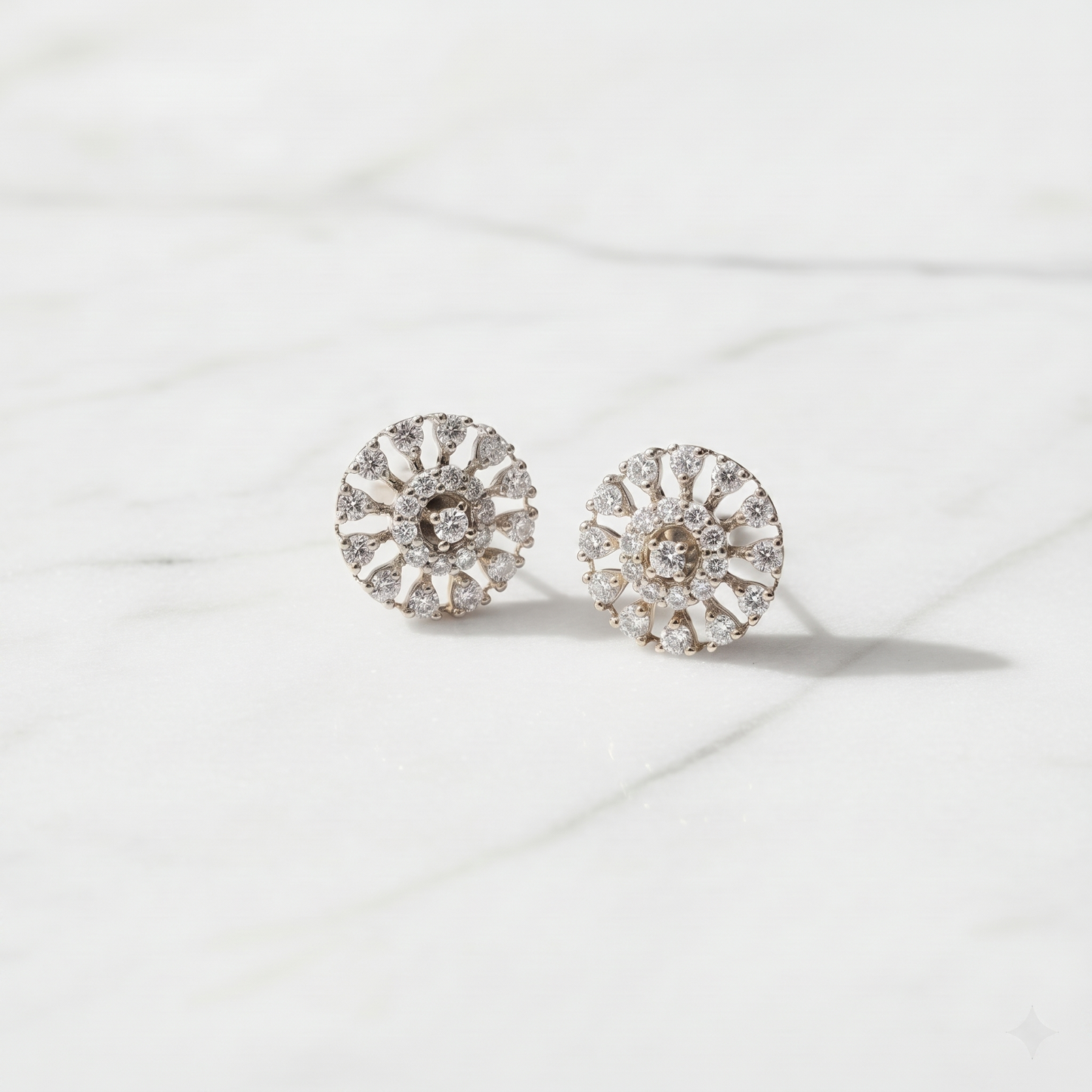 Diamond Sunburst Halo Stud Earrings