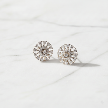 Diamond Sunburst Halo Stud Earrings