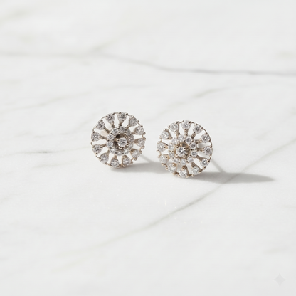Diamond Sunburst Halo Stud Earrings