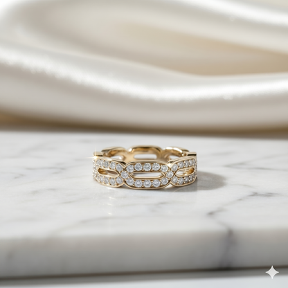 Openwork Geometric Link Pavé Diamond Eternity Ring