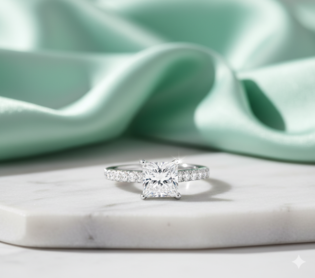 Princess Cut Diamond Pavé Engagement Ring