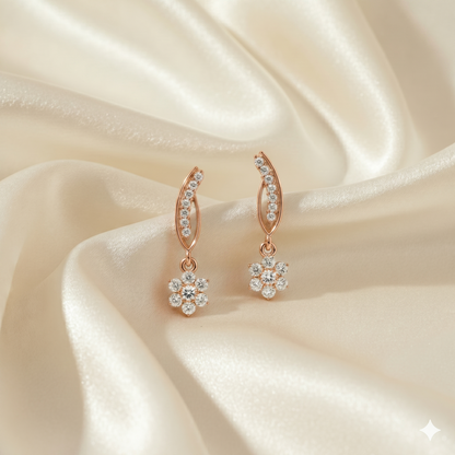 Floral Diamond Drop Stud Earrings