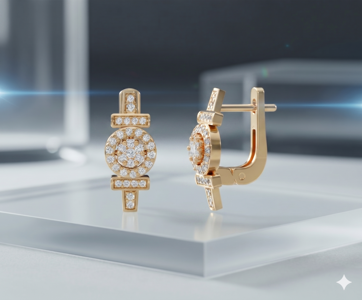 Geometric Round Cluster Halo Art Deco Leverback Earrings