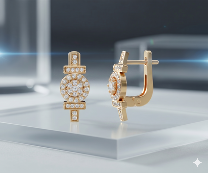 Geometric Round Cluster Halo Art Deco Leverback Earrings