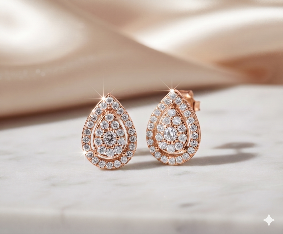 Teardrop Pear Diamond Double Halo Stud Earrings