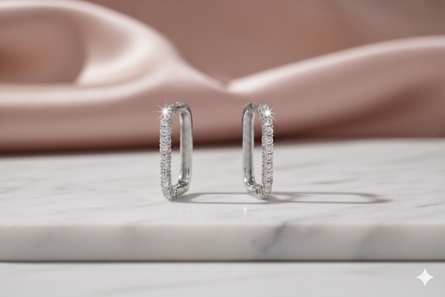 Rectangular Paperclip Link Diamond Hoop Earrings