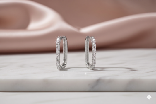 Rectangular Paperclip Link Diamond Hoop Earrings