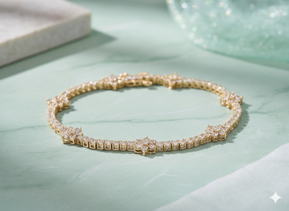 Starburst Floral Cluster Station Diamond Tennis Bracelet
