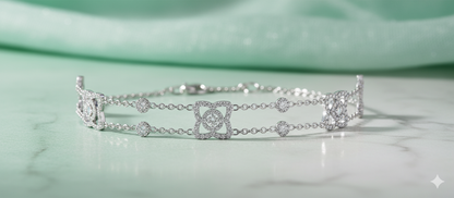Quatrefoil Clover Double Chain Diamond Station Bracelet