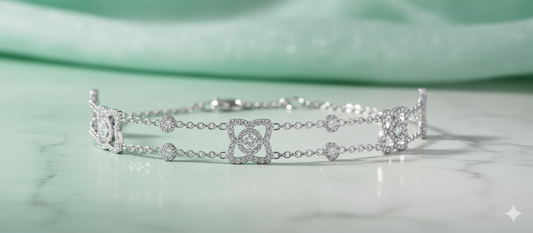 Quatrefoil Clover Double Chain Diamond Station Bracelet