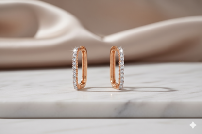 Rectangular Paperclip Link Diamond Hoop Earrings