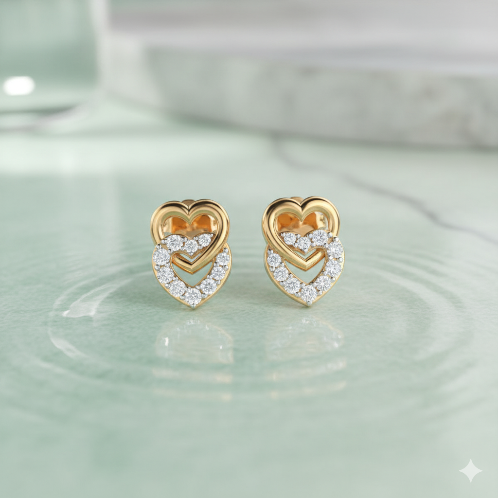 Interlocking Double Heart Diamond Stud Earrings