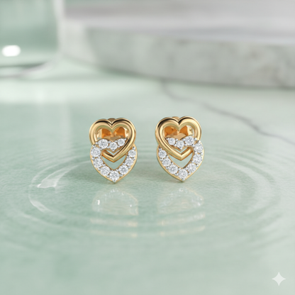 Interlocking Double Heart Diamond Stud Earrings