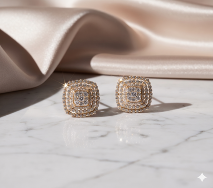 Square Cushion Diamond Double Halo Stud Earrings