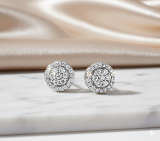Round Cluster Diamond Halo Stud Earrings