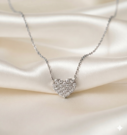 Full Pave Diamond Heart Station Pendant Necklace