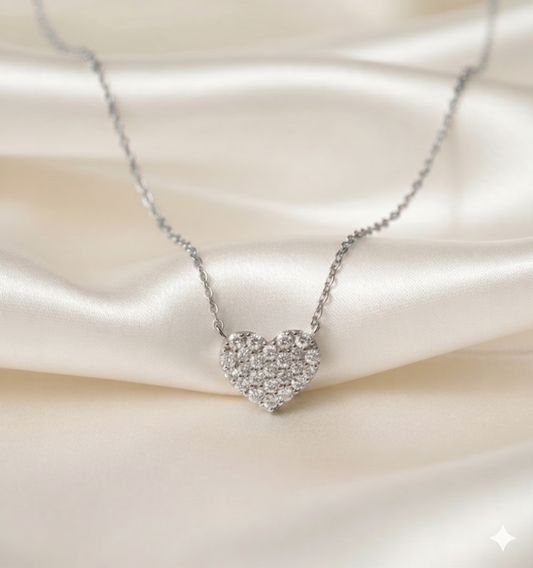 Full Pave Diamond Heart Station Pendant Necklace