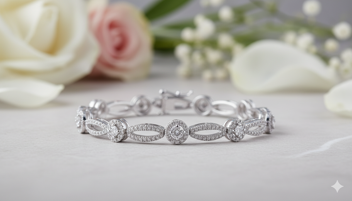 Round Cluster Halo Openwork Marquise Link Diamond Tennis