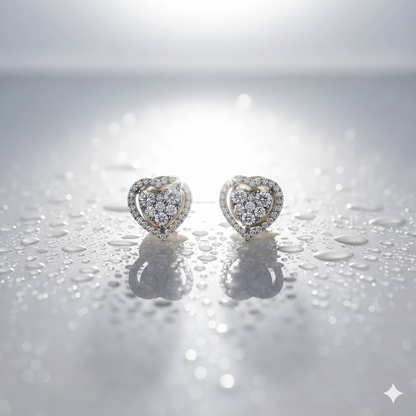 Double Heart Diamond Halo Stud Earrings