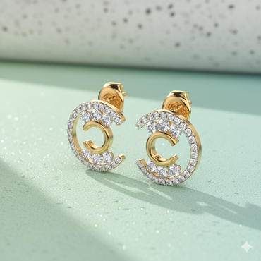 Interlocking Crescent C Diamond Stud Earrings