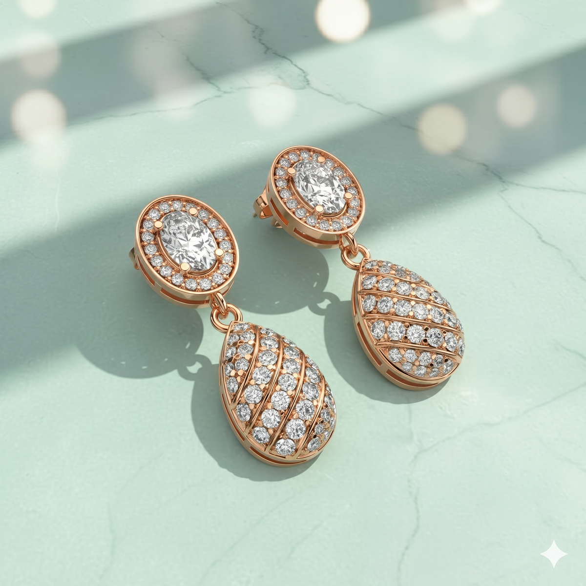 Oval Halo Egg Drop Diamond Statement Earrings