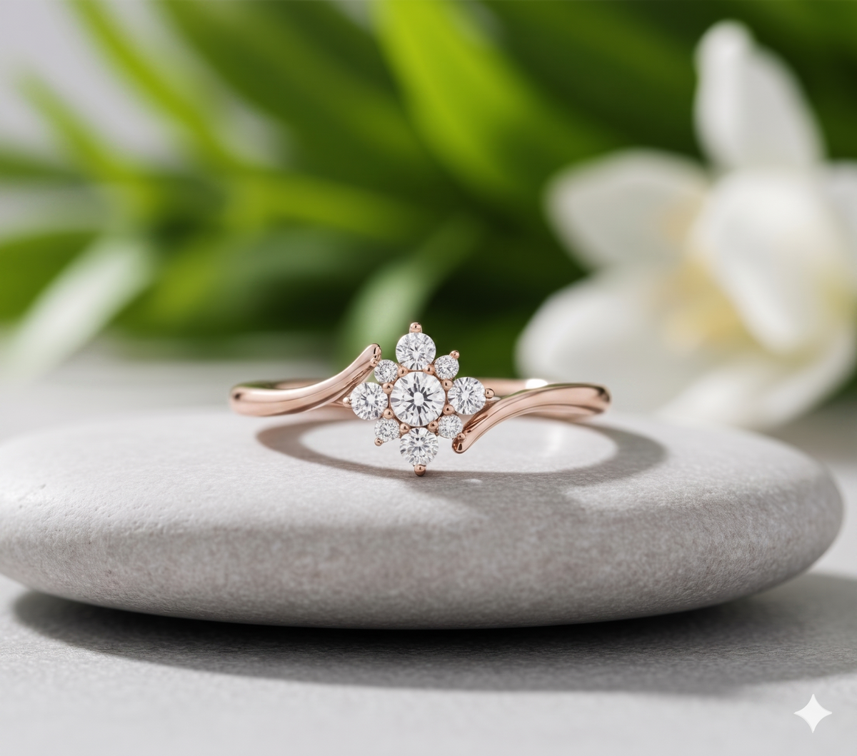 Starburst Floral Cluster Bypass Pavé Diamond Ring