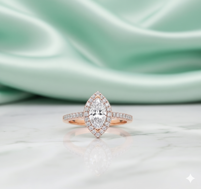 Marquise Cut Diamond Halo Pavé Engagement Ring
