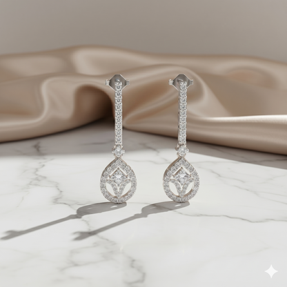 Teardrop Diamond Halo Linear Drop Earrings