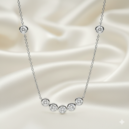 Seven-Station Bezel-Set Graduated Curved Diamond Smile Necklace