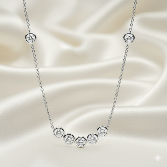 Seven-Station Bezel-Set Graduated Curved Diamond Smile Necklace
