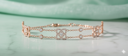 Quatrefoil Clover Double Chain Diamond Station Bracelet