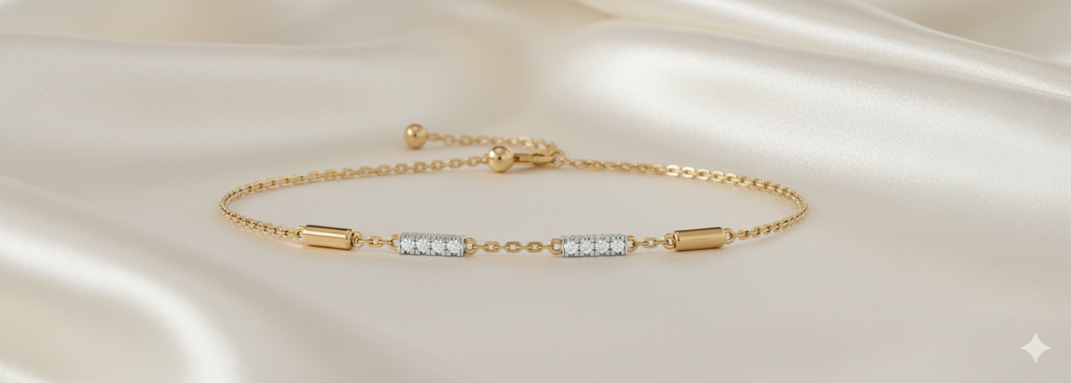 Multi-Station Diamond Bar Adjustable Bolo Chain Bracelet