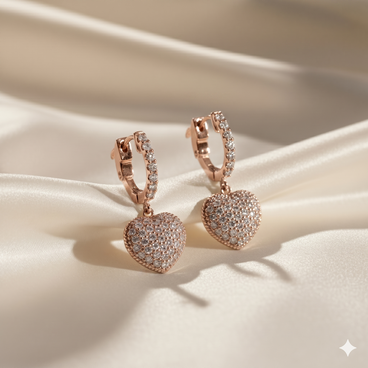 Pavé Diamond Heart Drop Huggie Hoop Earrings
