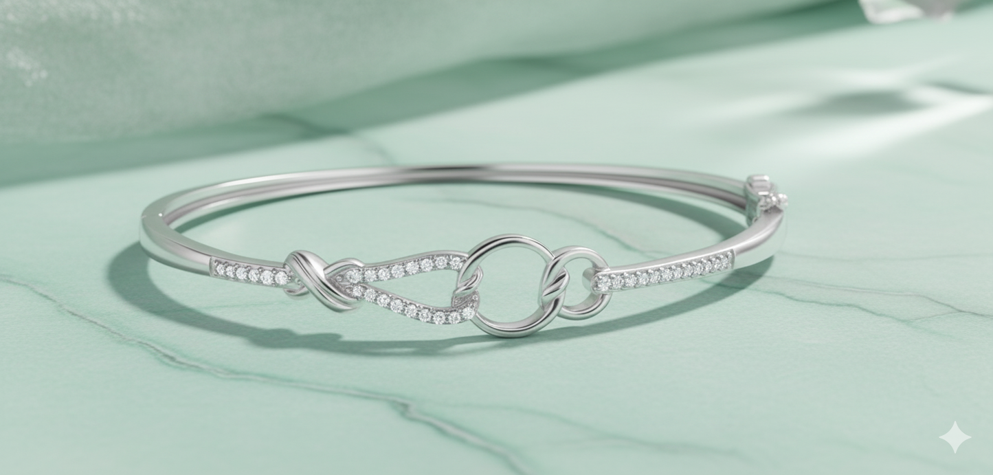 Interlocking Circle and Infinity Knot Diamond Bangle Bracelet