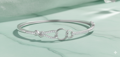 Interlocking Circle and Infinity Knot Diamond Bangle Bracelet