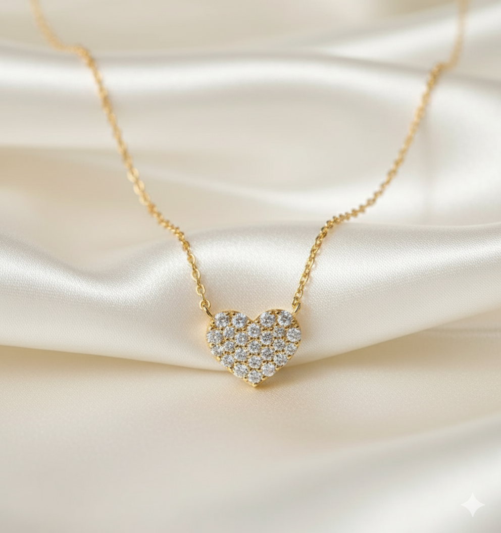 Full Pave Diamond Heart Station Pendant Necklace