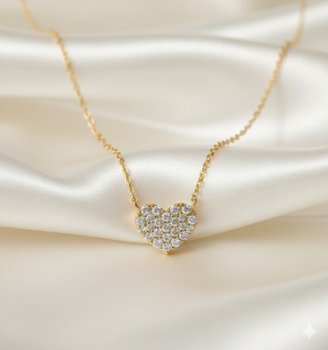 Full Pave Diamond Heart Station Pendant Necklace
