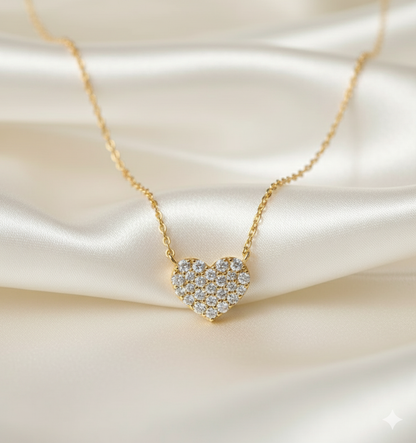 Full Pave Diamond Heart Station Pendant Necklace