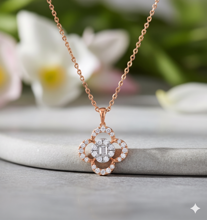 Clover Openwork Diamond Halo Pendant Necklace
