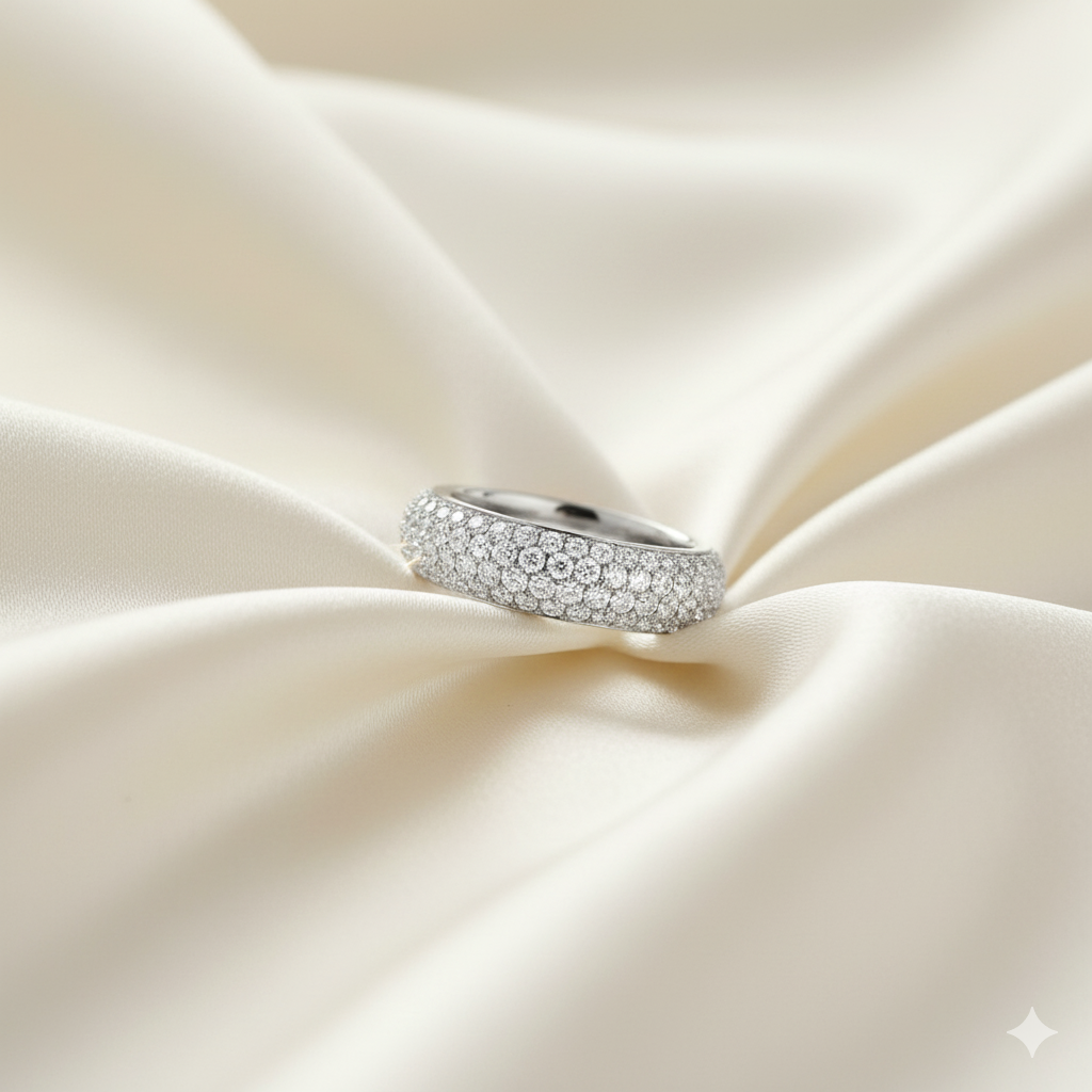 Five-Row Micro-Pavé Diamond Dome Eternity Wedding Band