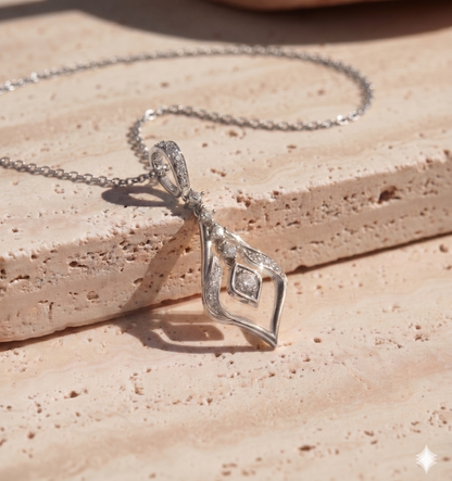 Art Deco Floating Diamond Marquise Shield Pendant Necklace
